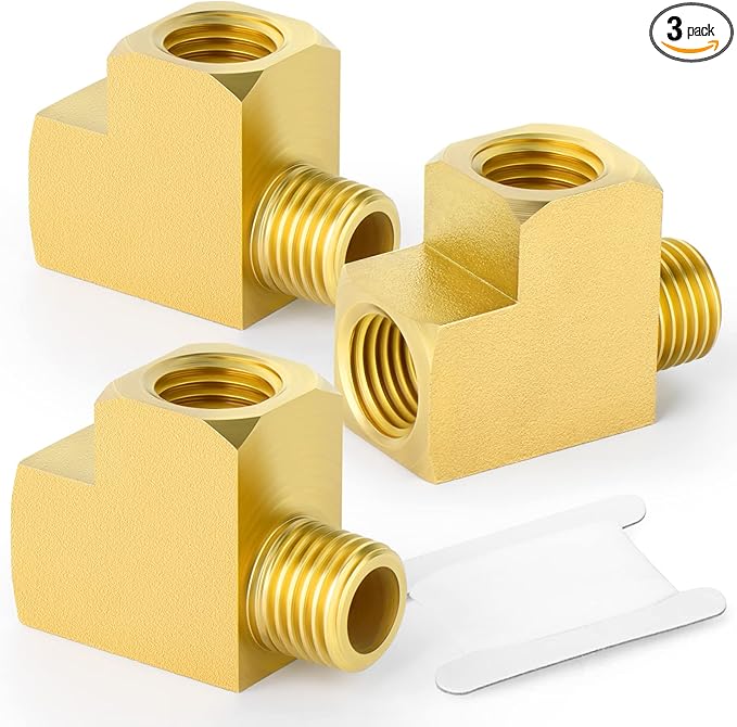 GASHER 3 Pcs Brass Tee Fitting, 1/4" FNPT x 1/4" FNPTx 1/4" MNPT Pipe Fittings