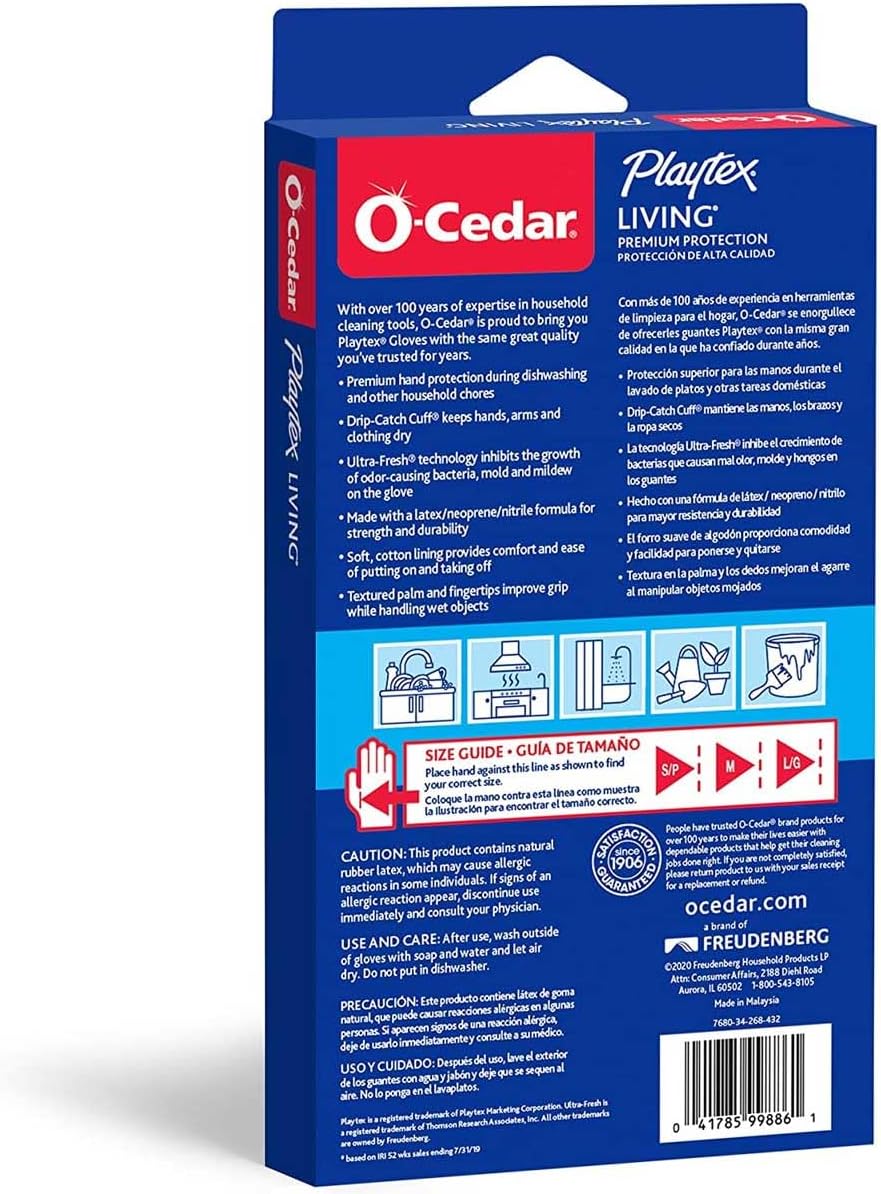 Playtex Living Reuseable Rubber Cleaning Gloves (Small, 5 Pairs), Premium Protection Reusable Household Gloves