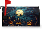 Halloween Pumpkin Castle Mailbox Covers Magnetic Lareg Size 25.5x21 Inch Spooky Witch Mailbox Cover Oversized Moon Night Letter Post Box Wraps for Garden Yard Outdoor Decor