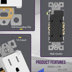 ENERLITES Decorator Receptacle, Wall Outlet with Wall Plate, Tamper-Resistant, Gloss Finish, Residential Grade, 3-Wire, Self-Grounding, 2-Pole, 15A 125V, UL Listed, 61501-TR-WWP, White (10 Pack)