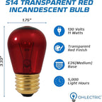 OHLECTRIC Red Night Light Bulbs (10-Pack) 11-Watt S14 Sign Bulb, Decorative Light Bulbs, E26 Medium Base, Colorful Bulbs, Dimmable, Sign Replacement Lamp for Indoor & Outdoor Use. Avg Hours 5000