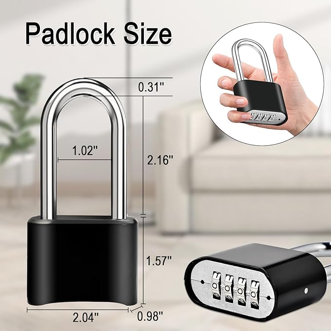 4pcs Combination Lock, 4-Digit Heavy Duty Combo Lock, Combination Padlock Outdoor Waterproof Gate Locks for Outdoor Fence, Locker, Sheds, Gym, Gate Hasps(4pcs, Long Shackle)