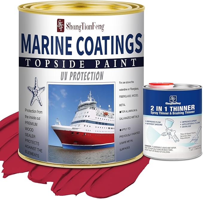 ShangTianFeng 207014 Marine Wood and Fiberglass Primer,32 Fl Oz Brilliant Bright Red+10 Fl Oz diluent, Suitable for use on fiberglass, wood or metal surfaces above the waterline 1 Quarts
