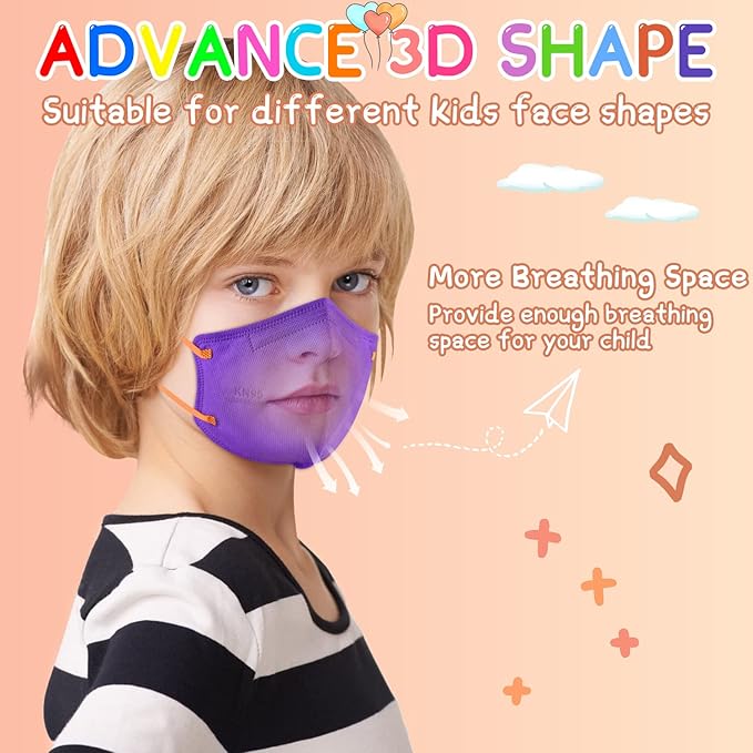 RANTO Kids Masks, 50pcs 5 Ply Mask for Children with Adjustable Earloop, Multicolor Print Mask with Soft Sponge Nose Bridge