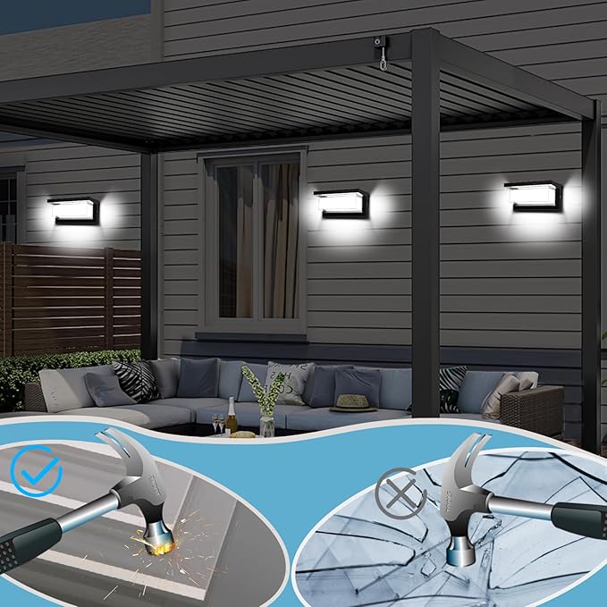 Porch Lights Outdoor 6000K, 18W 1800LM Modern LED Wall Light IP65 Waterproof Aluminum Exterior Fixture Easy to Install for Garage, Patio, Backyard (6 Pack)