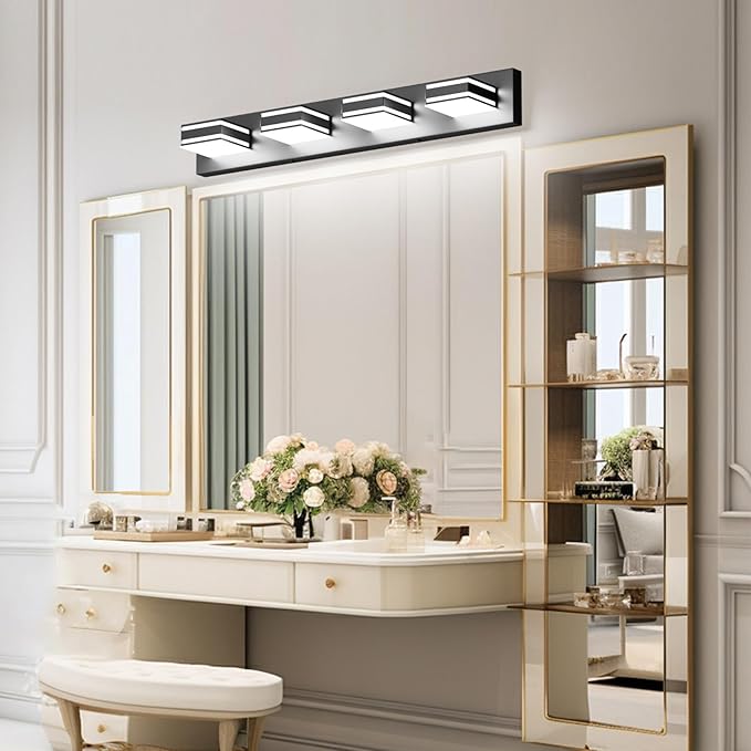 Ralbay Modern Black Vanity Light for Bathroom 4-Light 30inch Matte Black Modern LED Acrylic Bathroom Wall Lighting Fixtures Over Mirror