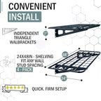 4-Pack 2x4ft Garage Wall Shelving, 4 Shelf Total 16 ft(L) Garage Shelving Wall Mounted, Heavy-Duty Storage Shelves, Perfect for Holding Storage Bins, Sporting Goods, Tools, and More Space-Saving