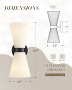 Modern Black Wall Sconce, HWH Up and Down Indoor Sconces Wall Lighting with Frosted Milk White Striped Glass Shade, Hardwired Wall Mounted Vanity Lamp for Bathroom, 5HZG97B-2W BK