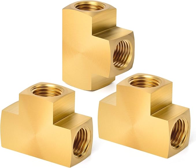 GASHER 5 Pcs Brass Barstock Tee, 1/4" x 1/4" x 1/4" NPT Female Pipe Fittings