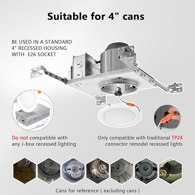 LVWIT 4 inch LED Recessed Lighting, Slim Can Lights with White Cover, 5CCT Dimmable Downlight with E26 Conversion Kit, 48 Pack