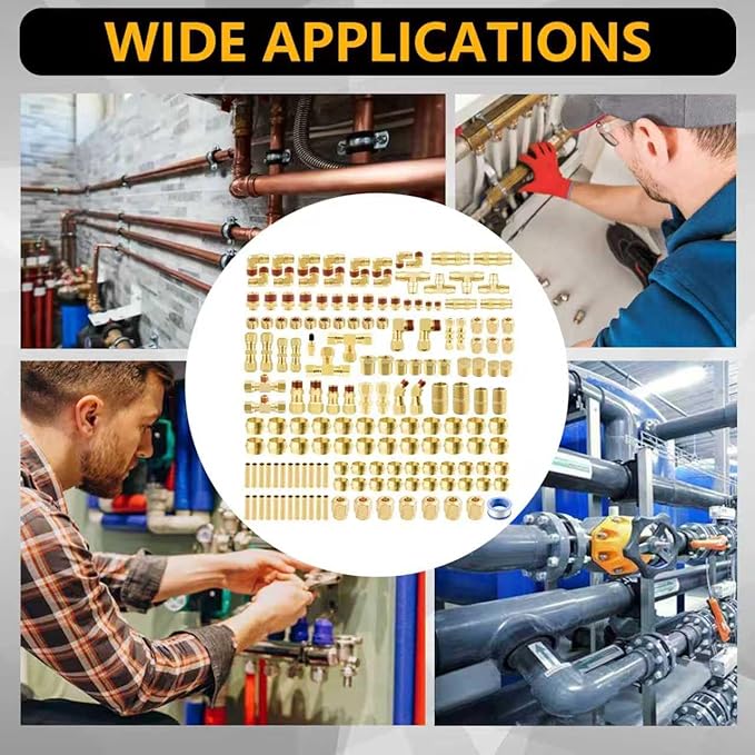 170Pcs DOT Air Brake Line Fittings & Brass Air Nylon Tube Compression Fittings Assortment Kits,1/4" 1/8" 3/8" 1/2" NPT Push To Connect Fittings Quick Connect Air Hose Fittings for Truck or Air System