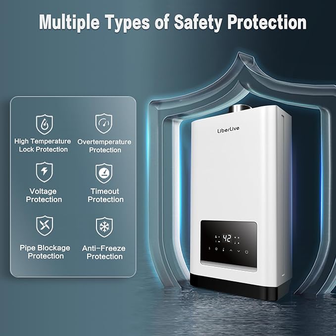 Propane Gas Tankless Water Heater with Vent Pipe, Indoor Installation, Max 3.6 GPM, 80,000 BTU Propane Residential On Demand Instant Tankless Hot Water Heater, Multiple Points of Use, 120V, White