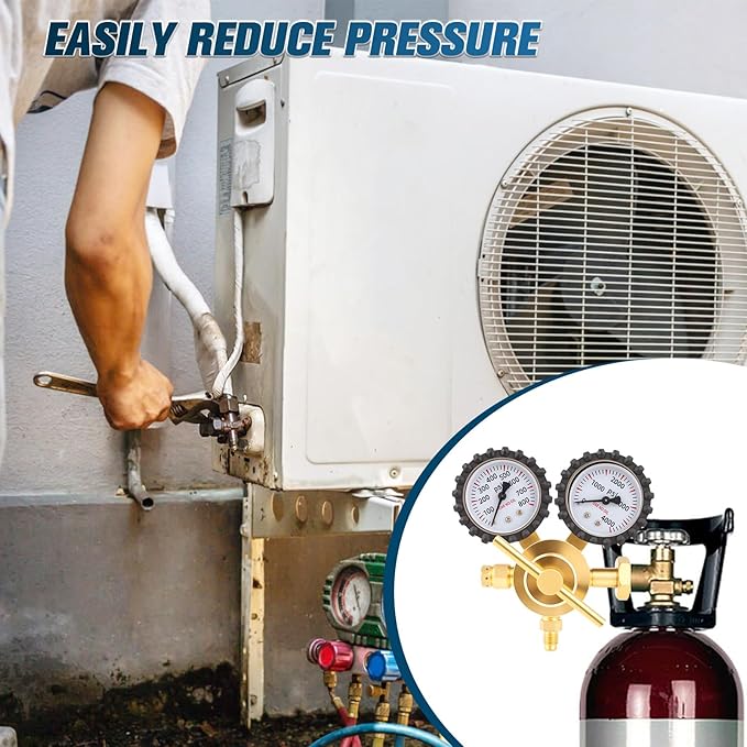 Nitrogen Regulator, 0-800PSI Nitrogen Regulator HVAC with CGA580 Inlet, 1/4" Male Flare Outlet Connection, Nitrogen Tank Regulator for HVAC Purging, Leak Checking, Pressure Testing, Welding