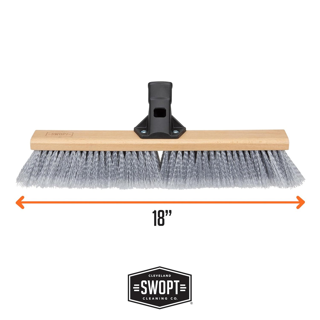 SWOPT 18” Premium Multi-Surface Push Broom Head — Indoor and Outdoor Push Broom — Cleaning Head Interchangeable with All SWOPT Cleaning Products for More Efficient Cleaning and Storage
