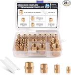 24Pcs Brass Pipe Fittings,1/8" x 1/8",1/4" x 1/4",3/8" x 3/8",1/2" x1/2" NPT Female Hex Coupling Hex Head Coupler Pipe Fitting