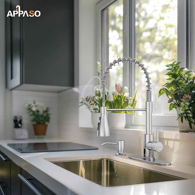 APPASO Touchless Kitchen Faucet, 3 Modes Smart Motion Sensor Kitchen Faucet with Pull Down Sprayer, Brushed Nickel Activated Faucet for Kitchen Sink with Soap Dispenser