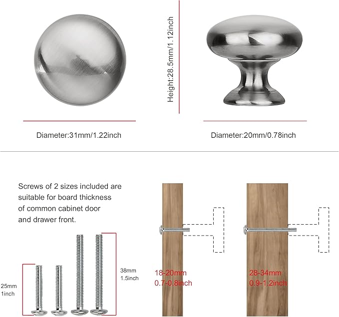 SAILING 10 Pack Cabinet Knob- Brushed Nickel Furniture Hardware Handles for Kitchen Cabinets Bedroom Dresser Wardrobe Cabinet Pulls