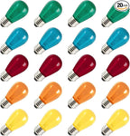 S14 Christmas Replacement Light Bulbs, 20 Pack Glass Edison Vintage Bulbs, 11 Watt, E26 Medium Base, Waterproof Commercial Christmas Bulb for Indoor Outdoor Home Patio Garden Decoration, Multicolor