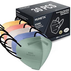 HUHETA KN95 Face Masks for Adults, Packs of 30 KN95 Mask with 5-Ply Mask Protection, Individually Wrapped Face Masks, Morandi Multi Color