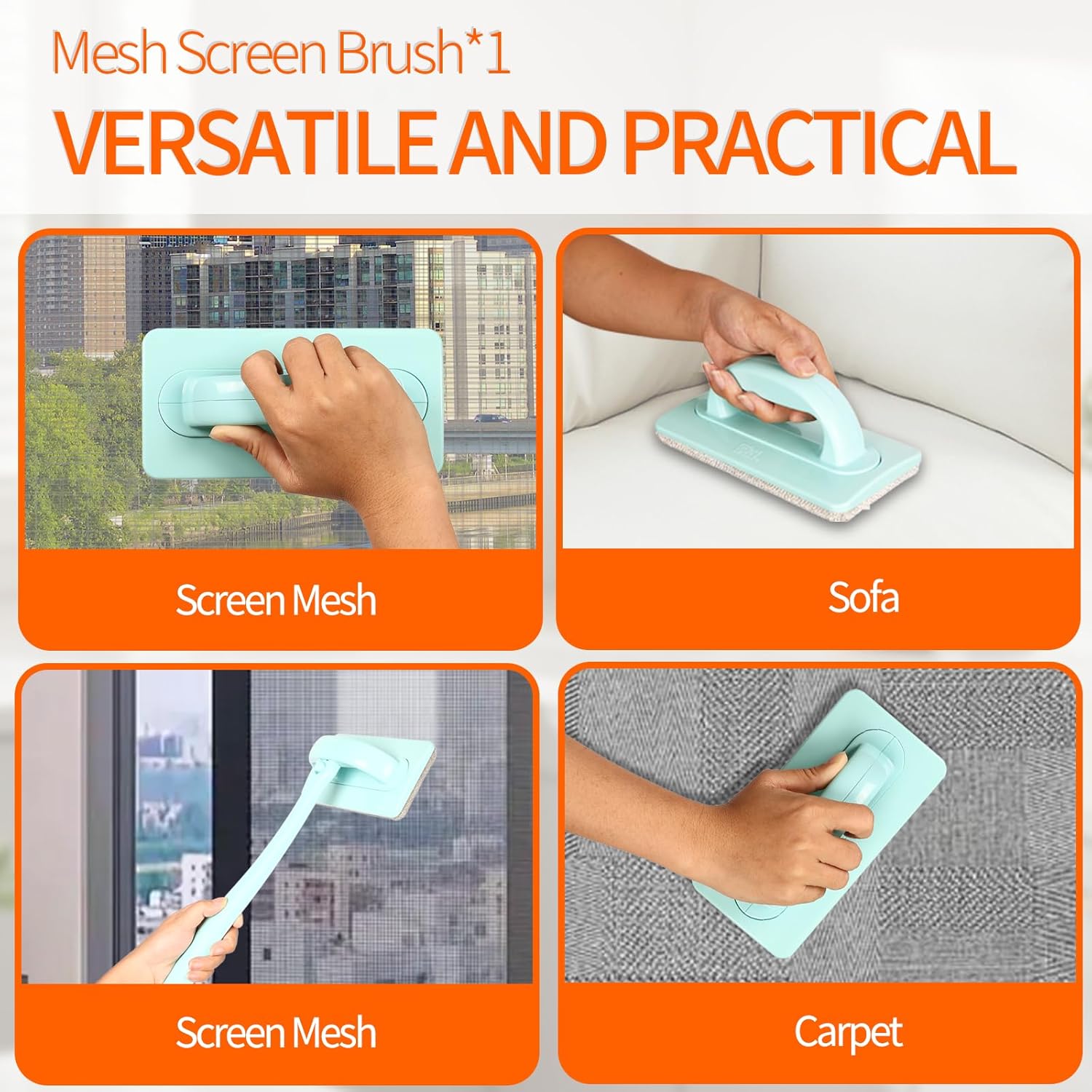 12PCS Window Screen Cleaner - Large Brush Face Mesh Screen Cleaning Brush, Detachable Window Cleaner Tool with Wet and Dry Dual Use + 9 Groove Brushes with 2 Replacement Sponges