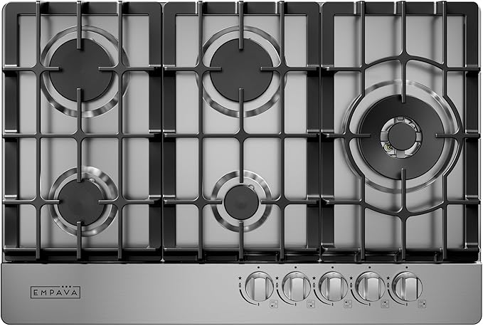 Empava Gas Cooktop 30 Inch, 5 SABAF Sealed Burners Made in Italy, Stove Top Bulit-in Ion Flame Ignition, NG/LPG Convertible CSA Approved, Stainless Steel, Ideal for Kitchens,Apartments