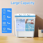 Portable Mini Twin Tub 18lbs Washing Machine With Drying Rack& 10 Hangers, 11lbs Washer & 7lbs Spinner, Small Laundry Washer with Time Control for Camping, Apartments, RV (18lbsBlue)
