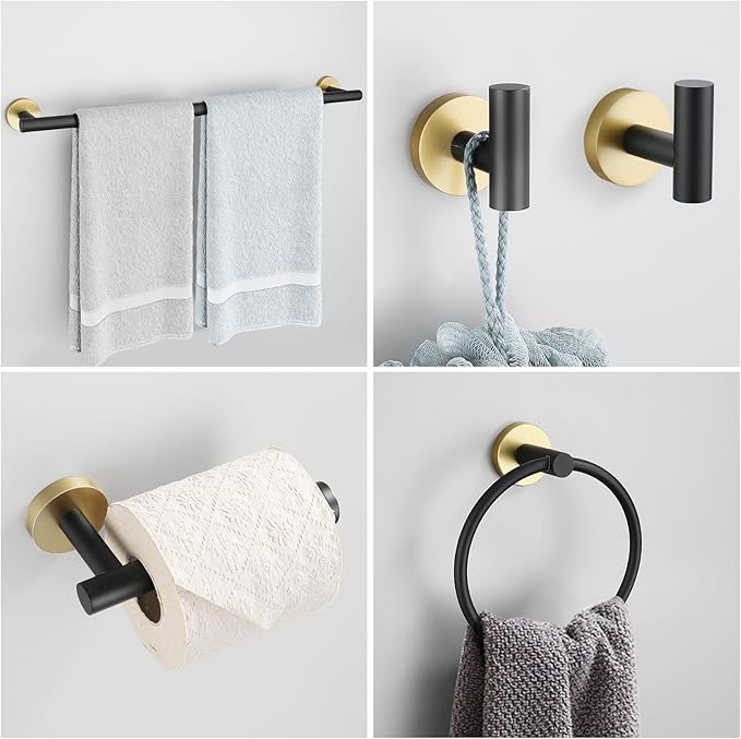 Black and Gold Towel Bar Set 10 Pieces Bathroom Hardware Accessories Set Include 23.6 in Towel Bar Towel Ring Towel Hook and Toilet Paper Holder Stainless Steel Wall Mounted