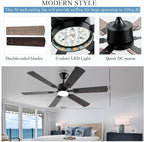 56inch Ceiling Fans with Lights and Remote/App Control, Dimmable LED, Reversible DC Motor, Noiseless, 6 Double-side blades, Modern Low Profile Ceiling Fan for Indoor/Outdoor Use (Brown)