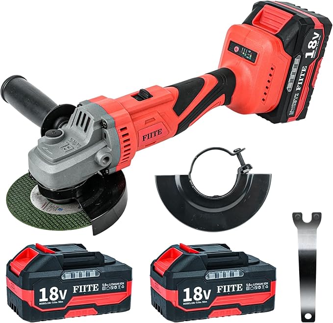 Angle Grinder, Cordless Grinder with 2 × 5.0Ah Batteries, 10000RPM Battery Powered Grinder, 3 Speed Angle Grinder Tool, Cordless Grinder with Battery and Charger for Cutting Shaping Grinding Polishing