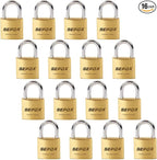 SEPOX® 16 Pcs Pack Solid Brass Padlock with Same Keys 24 Pcs, Heavy Duty & Compact Body 30mm 1-3/16", Small Lock & Key with Big Handle, Keyed Alike for gate, Gym Locker, Hasp, Tool Box