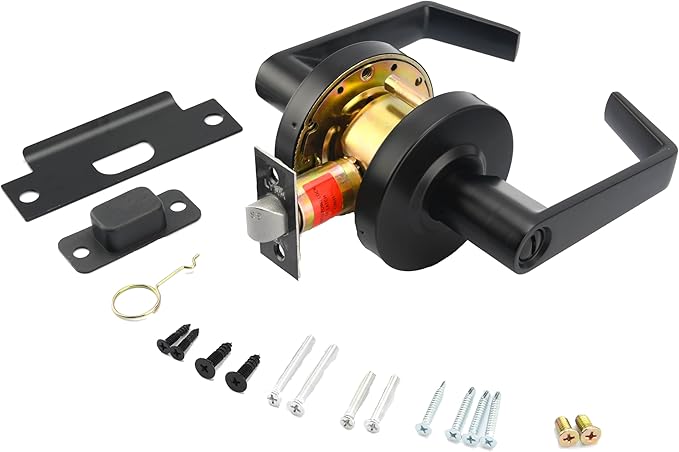 LYNN HARDWARE Commercial Door Lever Lock - Heavy-Duty Locking Door Handle, Designer Door Handles, Cylindrical Lever Lock, Non-Handed Grade 2 Door Handle, Matte Black, Privacy/Bathroom Function