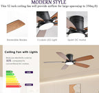 52inch Ceiling Fans with Lights, Low Profile Ceiling Fan with Light and Remote Control/APP Control, Flush Mount, Reversible Motor, Dimmable, Noiseless, Brown Ceiling Fan for Bedroom (Brown)