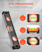 VEVOR 6-Piece Torpedo Level, 78/48/32/24/16/10 Inch All Magnetic Levels Set, Bubble Vials Ruler for 45/90/180 Degree, Aluminum Alloy Magnetic Box Leveler Tool, Shock-Resistance, SAE and Metric Scale