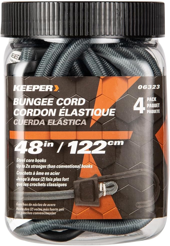 Keeper - 48” Bungee Cord With SST Hooks, 4 Pack - UV and Weather-Resistant