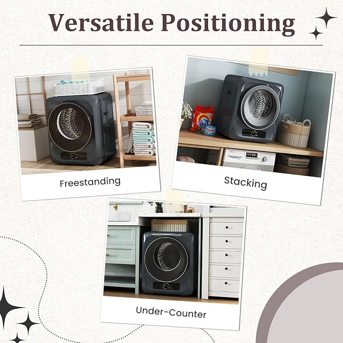 Auertech 1.5 Cu.Ft Portable Clothes Dryer, 850 W Front Load Electric Dryer Machine with Stainless Steel Drum, Simple Control Knob, Compact Tumble Dryer for Laundry Apartment, Dorm, RV, Grey