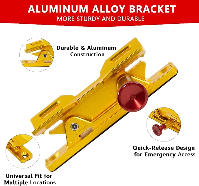 Quick Release Fire Extinguisher Mount – Gold Adjustable Aluminum Roll Bar Bracket for Car Jeep Wrangler (TJ/JK/JL/JKU), UTVs (Polaris RZR, Ranger, Can-Am X3), Trucks & Off-Road Vehicles Bottle Holder