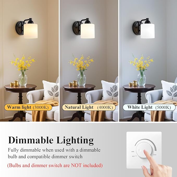 Matte Black Milk Glass Wall Sconces, 1 Pack Hardwired Indoor Wall Light Fixtures for Living Room, Hallway, Bedroom, Ceramic E26 Sockets (Bulbs Not Included)