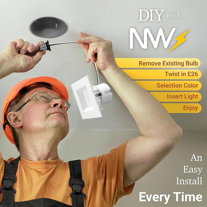 NUWATT 12 Pack, 4 Inch Square Can Light, 4" Square Retrofit LED Recessed Lighting, 5CCT Selectable 2700K/3000K/3500K/4000K/5000K, 750 Lumens, 11W, Dimmable Ceiling Light, Wet Rated Downlight, ETL