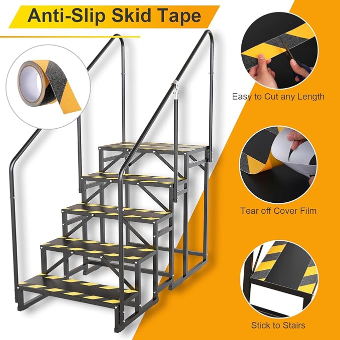 RV Steps with Handrail, Hot Tub Steps with Handrail, Portable Stairs Steps for 5th Wheel RV, Mobile Home Stairs Outdoor RV Step (5 Steps with 2 Handrails)