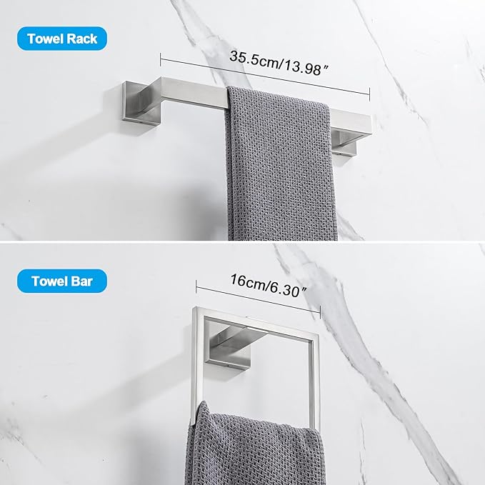 4-Piece Bathroom Hardware Set, Towel Rack Towel Holder Toilet Paper Holder Towel Hooks Towel Bar Set Stainless Steel Towel Rack Accessories Set Wall Mounted, Brushed Nickel 16 Inch