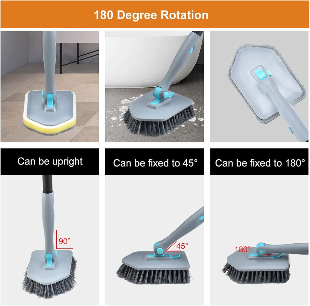 Long Handled Scrub Brush for Shower,3-in-1 Cleaning Brushes with 3 Different Function Cleaning Heads Brush for Shower Cleaning Bathroom Kitchen Walls Tub Tile (Grey)