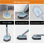 Long Handled Scrub Brush for Shower,3-in-1 Cleaning Brushes with 3 Different Function Cleaning Heads Brush for Shower Cleaning Bathroom Kitchen Walls Tub Tile (Grey)