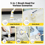Electric Spin Scrubber, Cordless Cleaning Brush with LED Display, 4 Adjustable Angles, 3 Speeds, 2H Runtime, Adjustable Handle, 5 Brush Heads for Bathroom Tub Kitchen Tile Floor Car