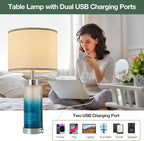 Modern Glass Table Lamps, 3-Way Dimmable Touch Control Bedroom Lamps for Nightstands，Bedside Lamps Set of 2 with USB A+C Ports,Living Room，Home，Office with Linen Shade (Bulbs Included)