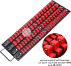 CASOMAN 80-Piece Portable Socket Organizer Tray, 2 Pcs Set, Blue & Red, 1/4-Inch, 3/8-Inch, 1/2-Inch,Heavy Duty Socket Organizer, Black Rails, Blue & Red Clips