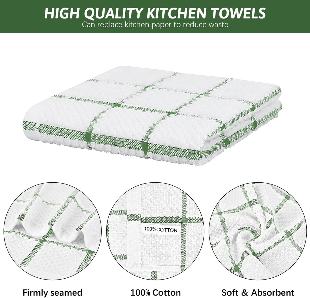 Nialnant 8 Pack Dish Cloths for Washing Dishes, 100% Cotton Reusable Cleaning Rag, Quick Drying Dish Towels for Kitchen,12x12 Inches,Green