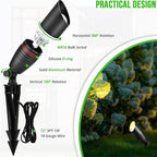 wowlite Low Voltage Spot Lights Outdoor LED 4 Pack, Die-cast Aluminum Landscape Spotlights, Waterproof Black Uplights with MR16 Bulbs Ground Stake for Garden Courtyard Pathway