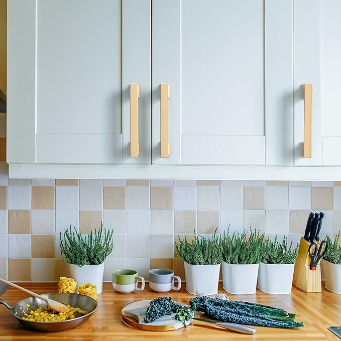 Asidrama 10 Pack 3.75 Inch(96mm) Brushed Brass Kitchen Cabinet Handles, Cabinet Pulls Kitchen Cabinet Hardware for Cupboard Drawer Pulls