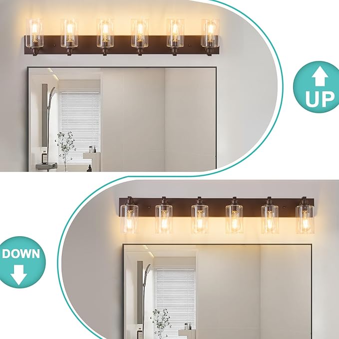6-Light Bathroom Light Fixtures Modern ORB Vanity Lights for Bathroom Lighting Fixtures Over Mirror with Clear Glass Shade for Cabinet Mirror Bedroom Hallway