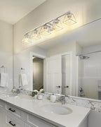 Bathroom Vanity Light 5-Light, HWH Bathroom Lighting Fixtures Over Mirror Brushed Nickel, Modern Vanity Wall Lamp with Square Bell Glass Shade, 5HY68B-5W BN